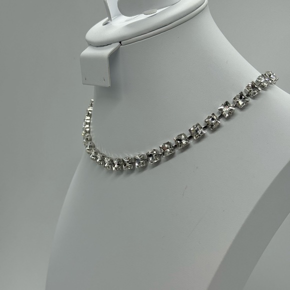 Express Large Rhinestone Crystal Silver Tone Necklace - Picture 2 of 8